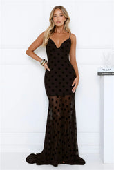 Sultry Polka Dot Velvet Maxi Dress Black