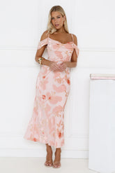 Garden Romance Off Shoulder Maxi Dress Pink