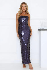 Shimmer Shine Sequin Strapless Maxi Dress Navy