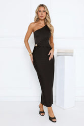 Evening Enchantress One Shoulder Maxi Dress Black