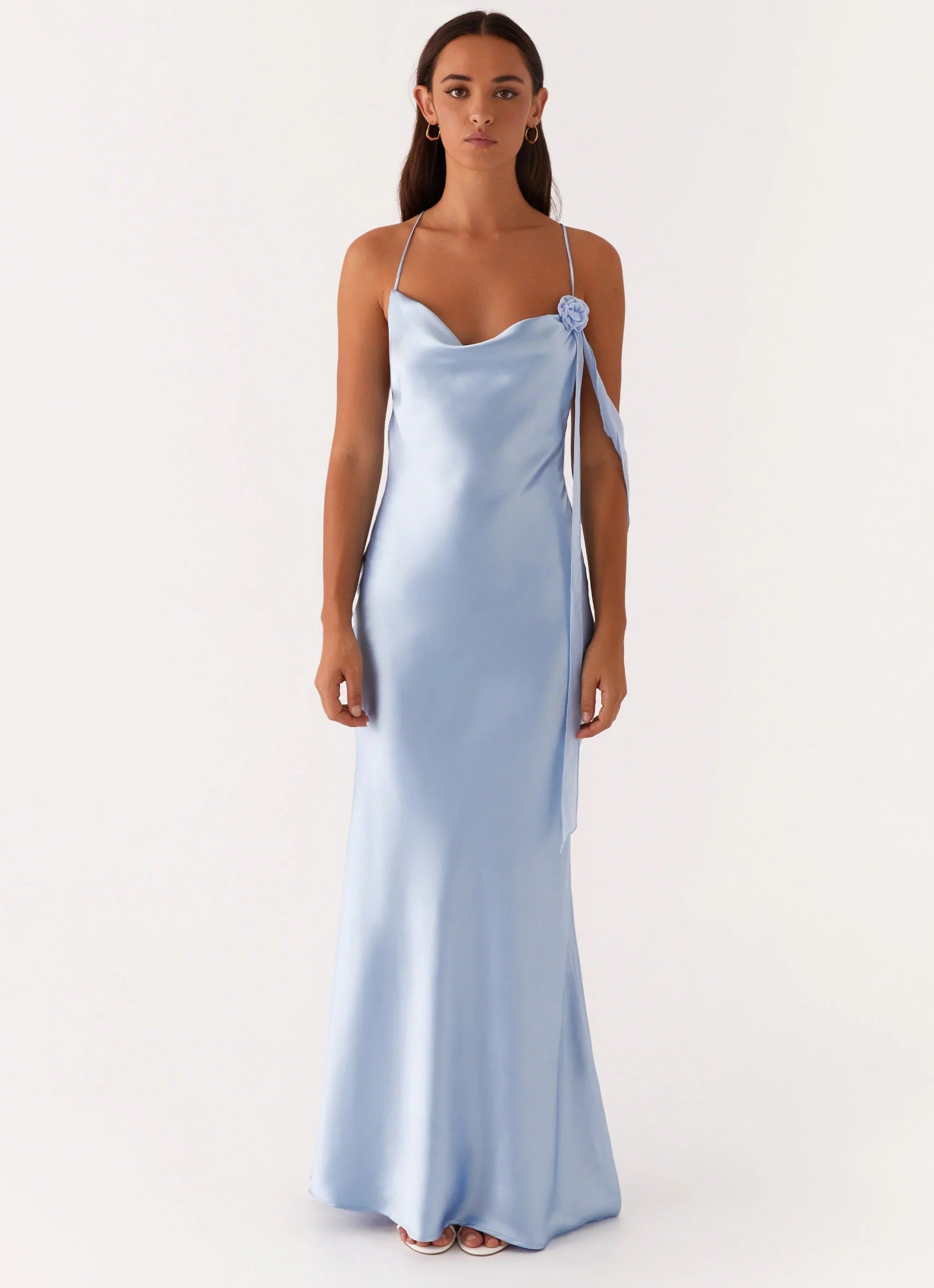 Too Sweet Satin Maxi Dress - Blue